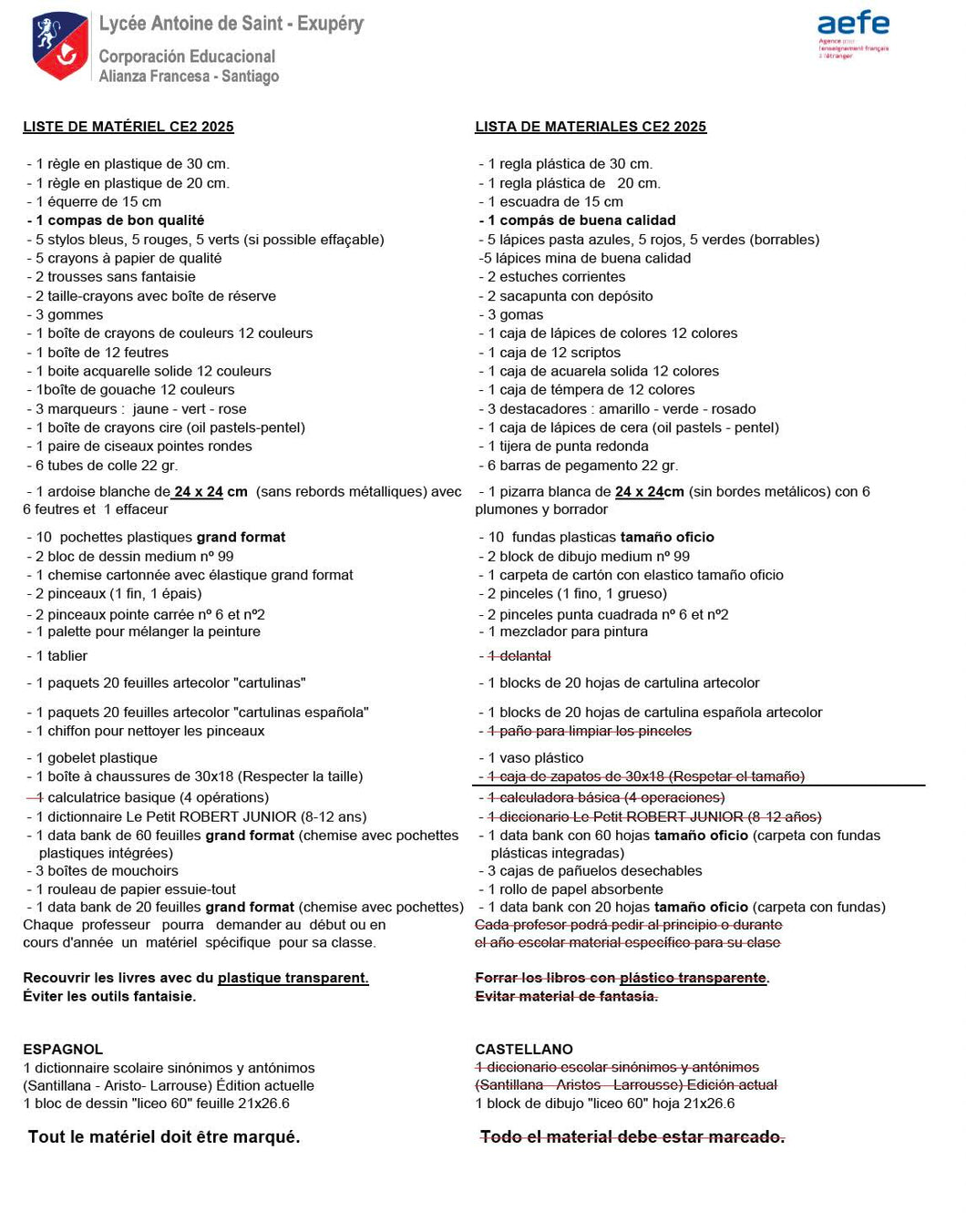 05. Lista Escolar Alianza Francesa - CE2 2025